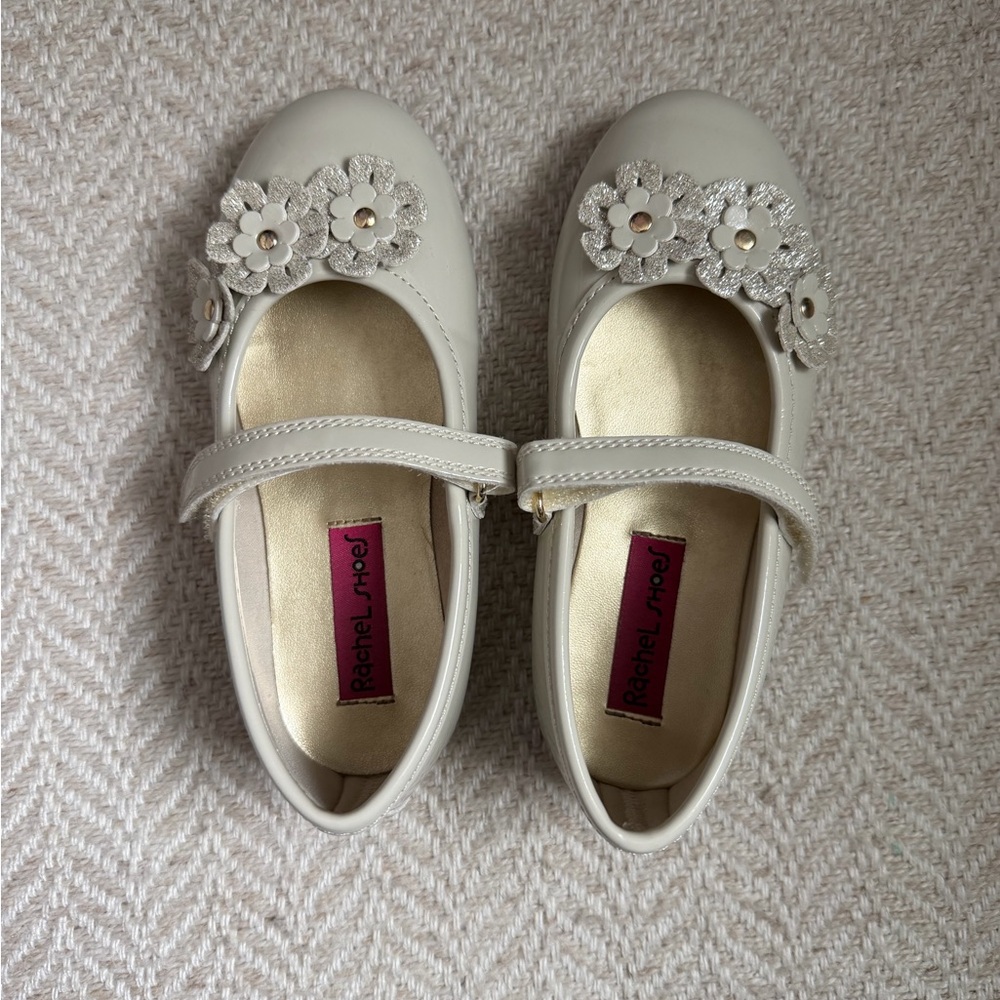 Rachel Shoes Ivory Flower Strap Mary Jane Flats